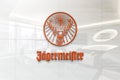 Jagermeister on glossy office wall realistic texture